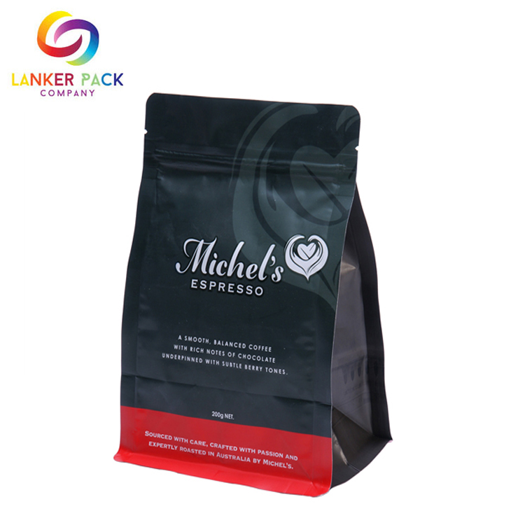 Bolsa de bolsa de fondo plano de café impermeable personalizado